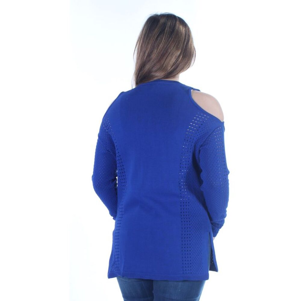 BAR III Womens Blue Cold Shoulder Eyelet Long Sleeve Scoop Neck Top M - Picture 3 of 3